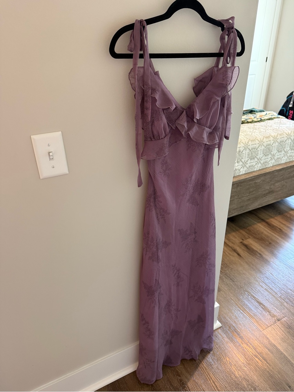 RIHOAS Dusty Lavender Ruffle Tie-Shoulder Maxi Dress